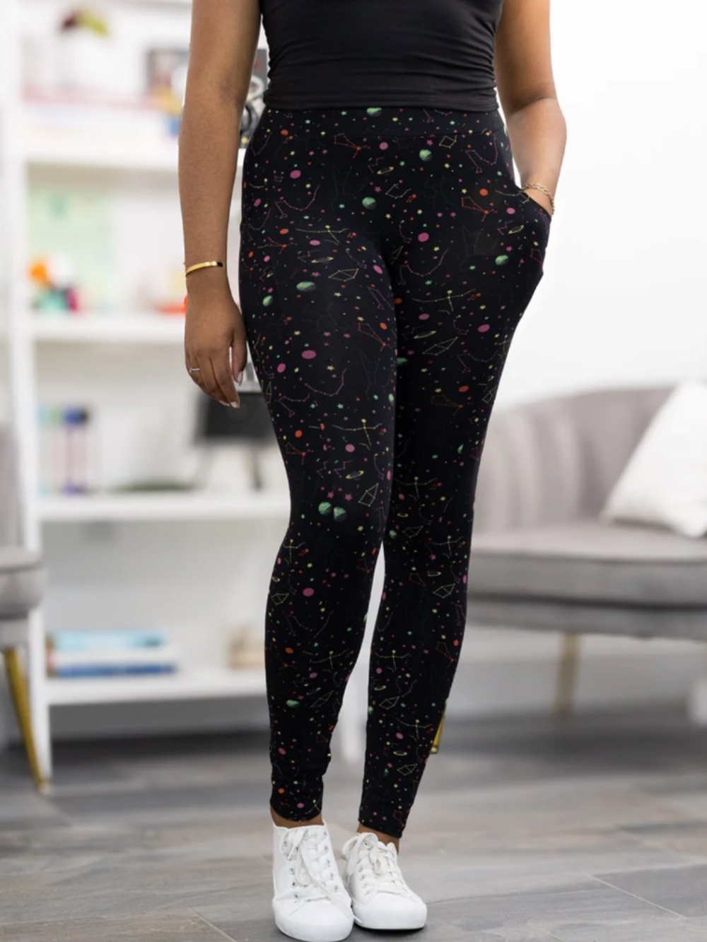 Svaha Leggings 2XL Rainbow Constellation Glow in Dark Large Pockets